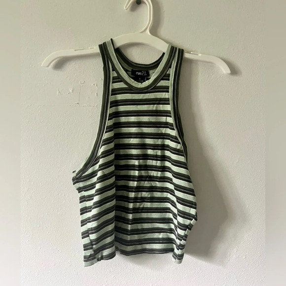 Rue21 NWT Sage Striped Halter Tank Top - Small - Picture 2 of 4